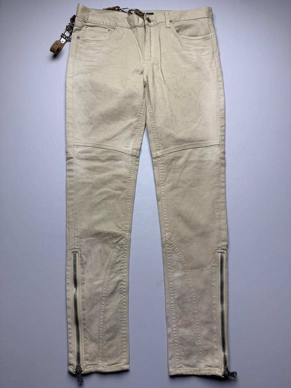 Ralph Lauren Jeans Mens 34 Beige Light Wash Denim Skinny Ankle Zip Belted